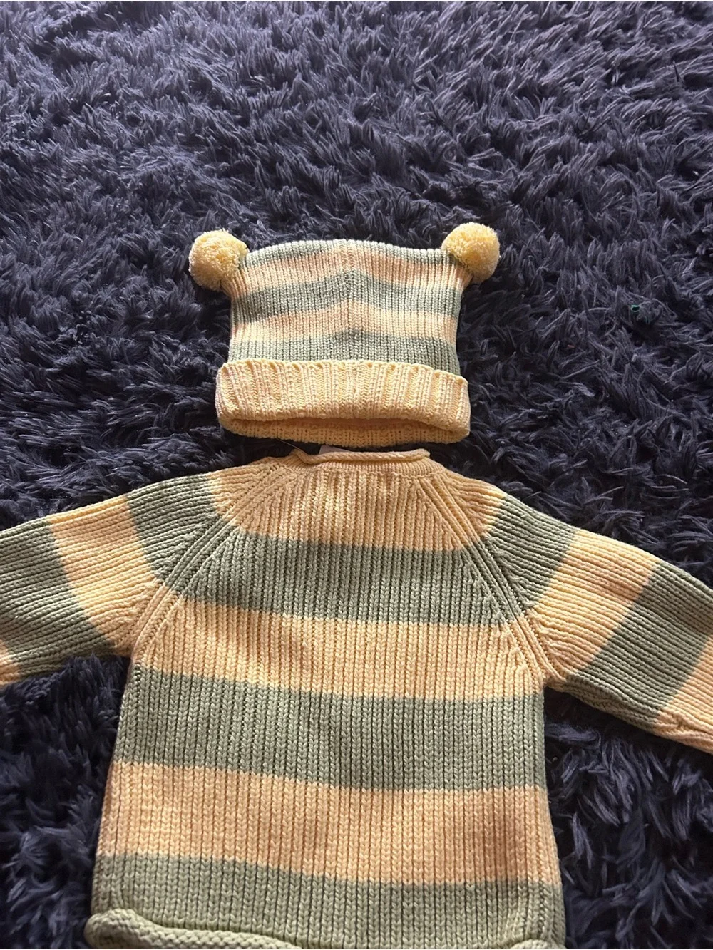 The Children's Place Yellow & Olive Striped Knit Sweater and Pom Hat Set